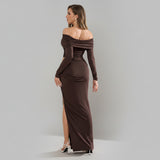 Bodycon рокля с изрязана талия и безпрезрамкови ръкави