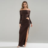 Bodycon рокля с изрязана талия и безпрезрамкови ръкави