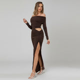 Bodycon рокля с изрязана талия и безпрезрамкови ръкави