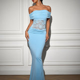 Bodycon рокля с Off Shoulder ръкави и пачуърк дантела
