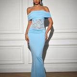 Bodycon рокля с Off Shoulder ръкави и пачуърк дантела