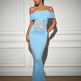 Bodycon рокля с Off Shoulder ръкави и пачуърк дантела