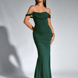 Bodycon рокля с открито рамо и заден цип