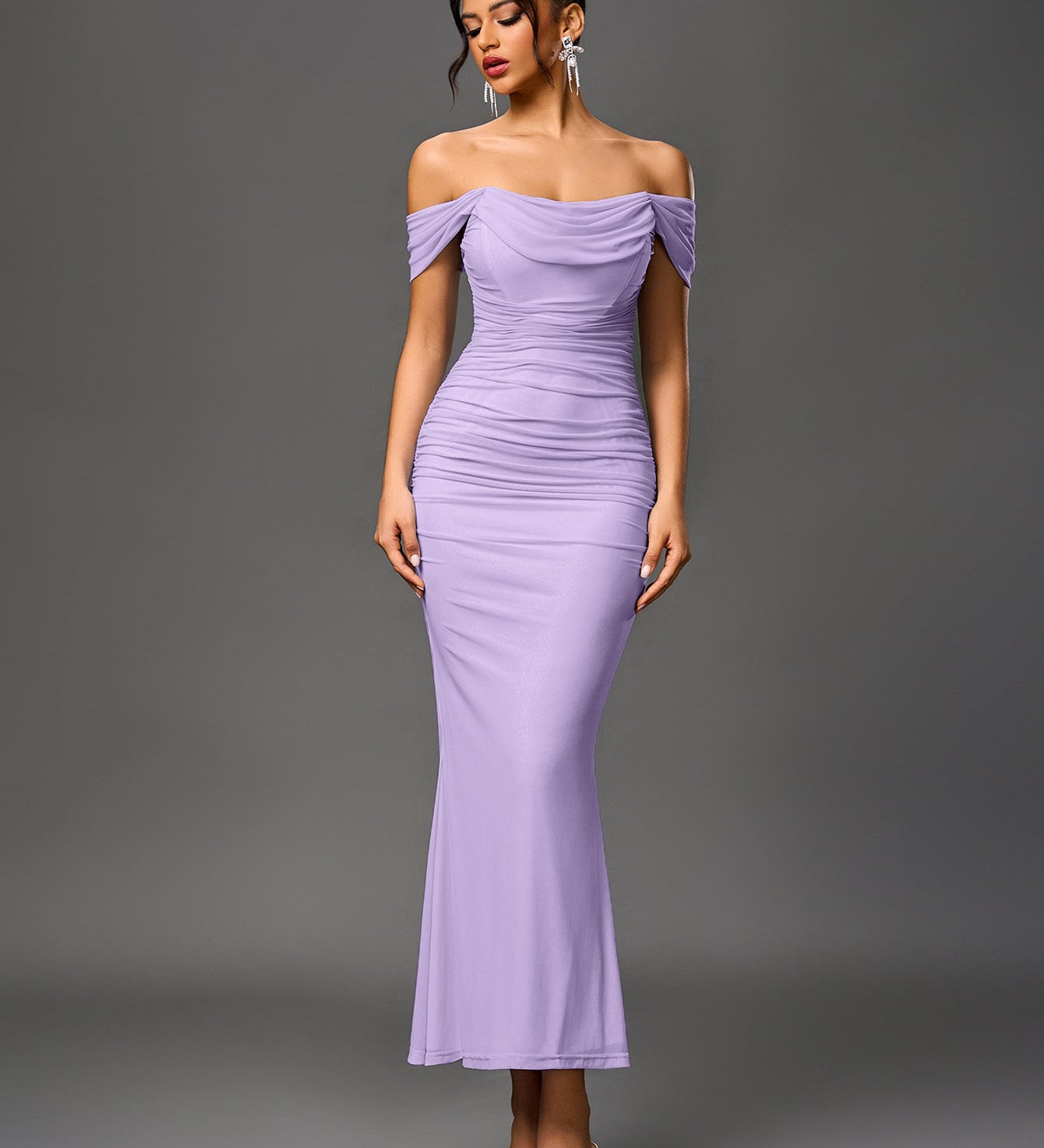 Bodycon рокля с открито рамо и заден цип