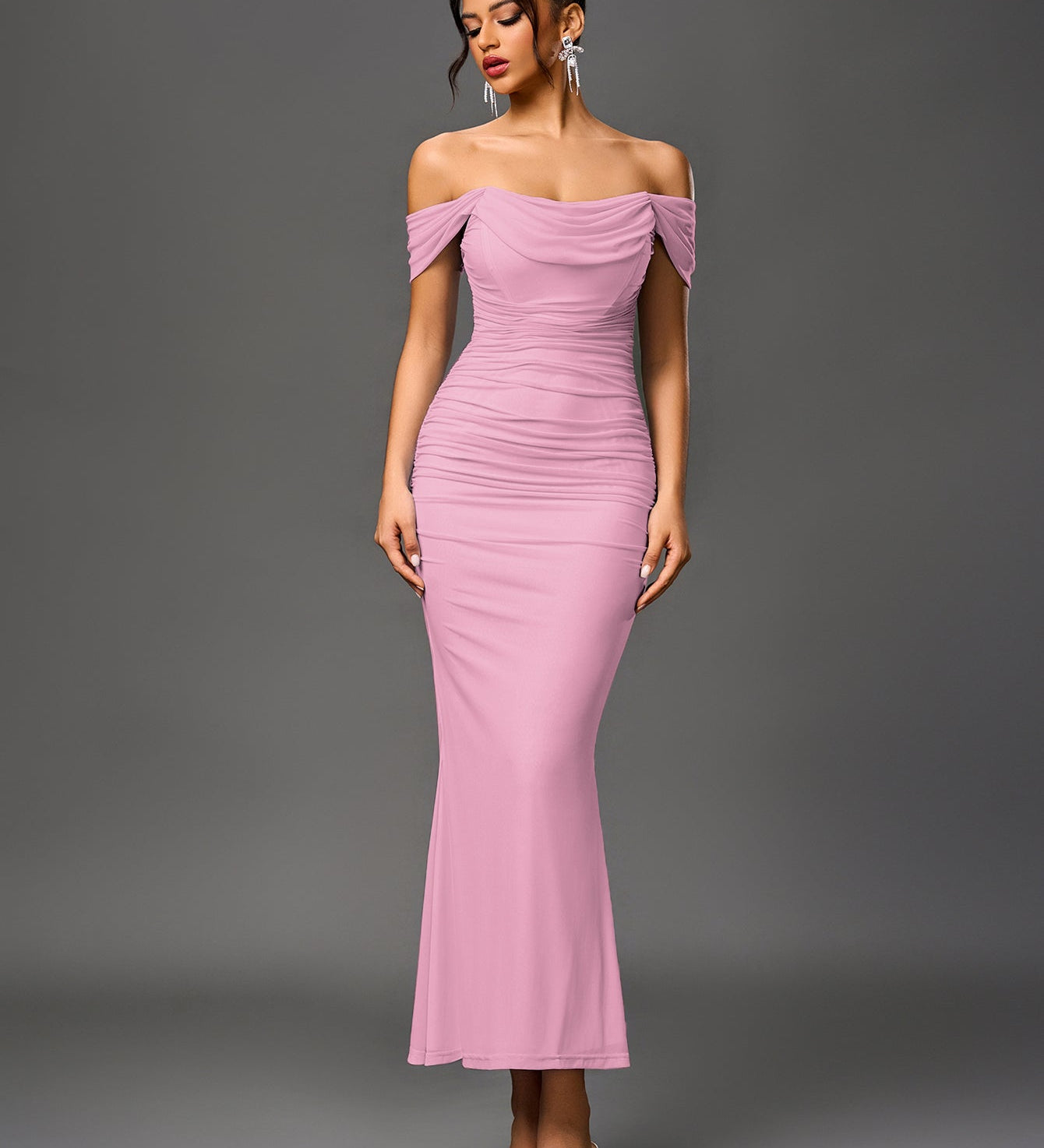 Bodycon рокля с открито рамо и заден цип