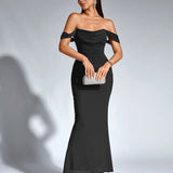 Bodycon рокля с открито рамо и заден цип