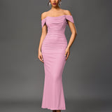 Bodycon рокля с открито рамо и заден цип