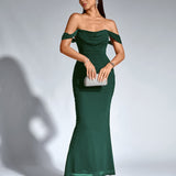 Bodycon рокля с открито рамо и заден цип