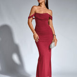 Bodycon рокля с открито рамо и заден цип