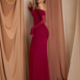 Рокля с Off Shoulder дизайн и цип на гърба, дълги мрежести ръкави