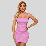 Сатенена Bodycon рокля с изрязани елементи и връзки