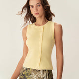 Yellow Round Neck Button Knit Vest