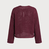 Червен Плетен Кардиган с Еднобутонен Закопчалка - Casual Стил