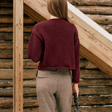 Червен Плетен Кардиган с Еднобутонен Закопчалка - Casual Стил