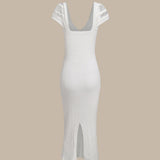Бяла плетена Bodycon суитшърт рокля