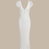 Бяла плетена Bodycon суитшърт рокля