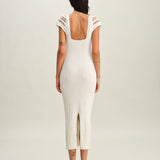 Бяла плетена Bodycon суитшърт рокля