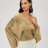 Yellow V Neck Floral Blouse