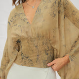 Yellow V Neck Floral Blouse